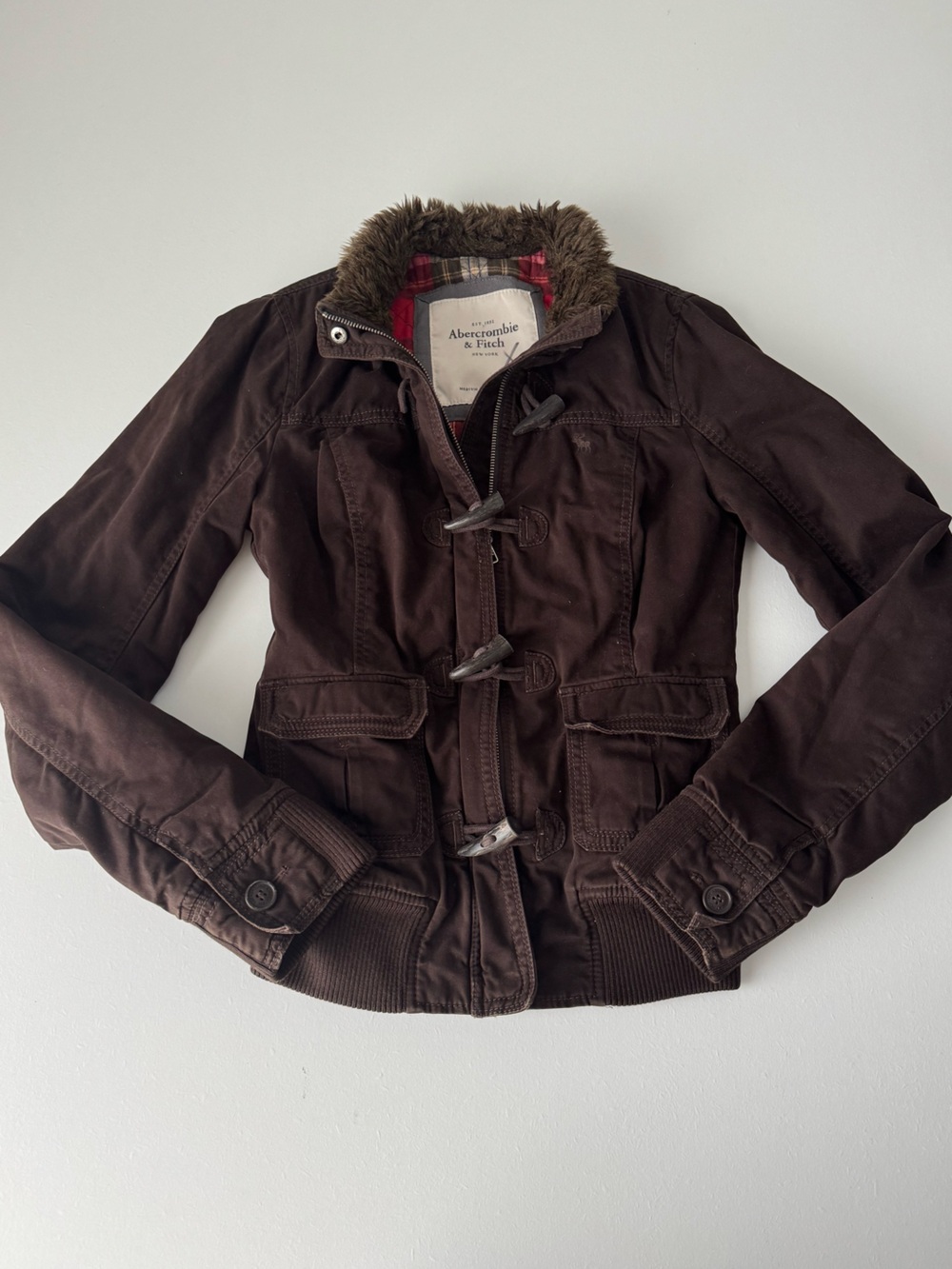 Y2K Abercrombie & Fitch Brown Jacket Fur - Picture 2 of 9